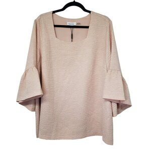 NEW Calvin Klein $79 Light Pink Bell Sleeve Blouse Top Square Neck Work Office